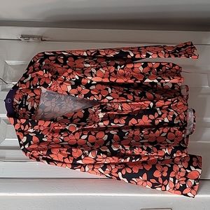 Floral print long-sleeved draped blouse